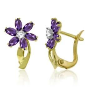 1.1 Carat 14K Solid Yellow Gold Daisy Amethyst Diamond Earrings