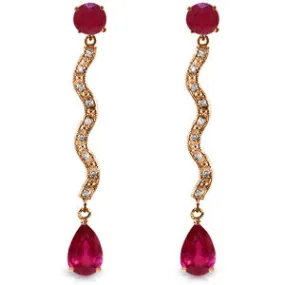 14K Solid Rose Gold Earrings w/ Natural Diamonds & Rubies