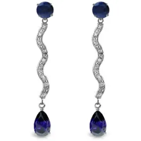 14K Solid White Gold Earrings w/ Natural Diamonds & Sapphires