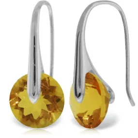 14K Solid White Gold Fish Hook Earrings w/ Citrines