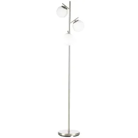 3-Tree Floor Lamps for Living Room, Modern Standing Lamp for Bedroom with Globe Lampshade, Steel Base, (Bulb not Included), Silver