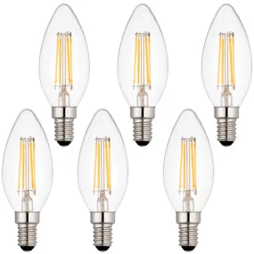 6 X E14 LED Dimmable Candle Filament Bulbs 4W (25W Equivalent)