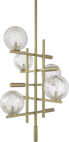 Ceiling Lamp metal frame Champagne Finish Murano Glass spheres and decorative insert in Leather