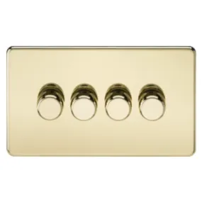 Knightsbridge Screwless 10A 4 Gang 2 Way LED Dimmer Polished Brass