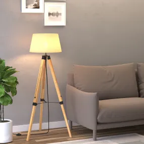 Tripod Floor Lamp Wooden Adjustable Modern Illumination Design E27 Bulb Compatible (Grey Shade) 99-143H